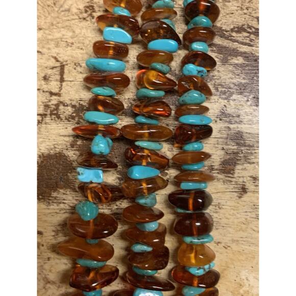 Jay King Necklace Sterling Silver, Amber & Turquoise 3 Strand Graduating by DTR - Picture 6 of 9